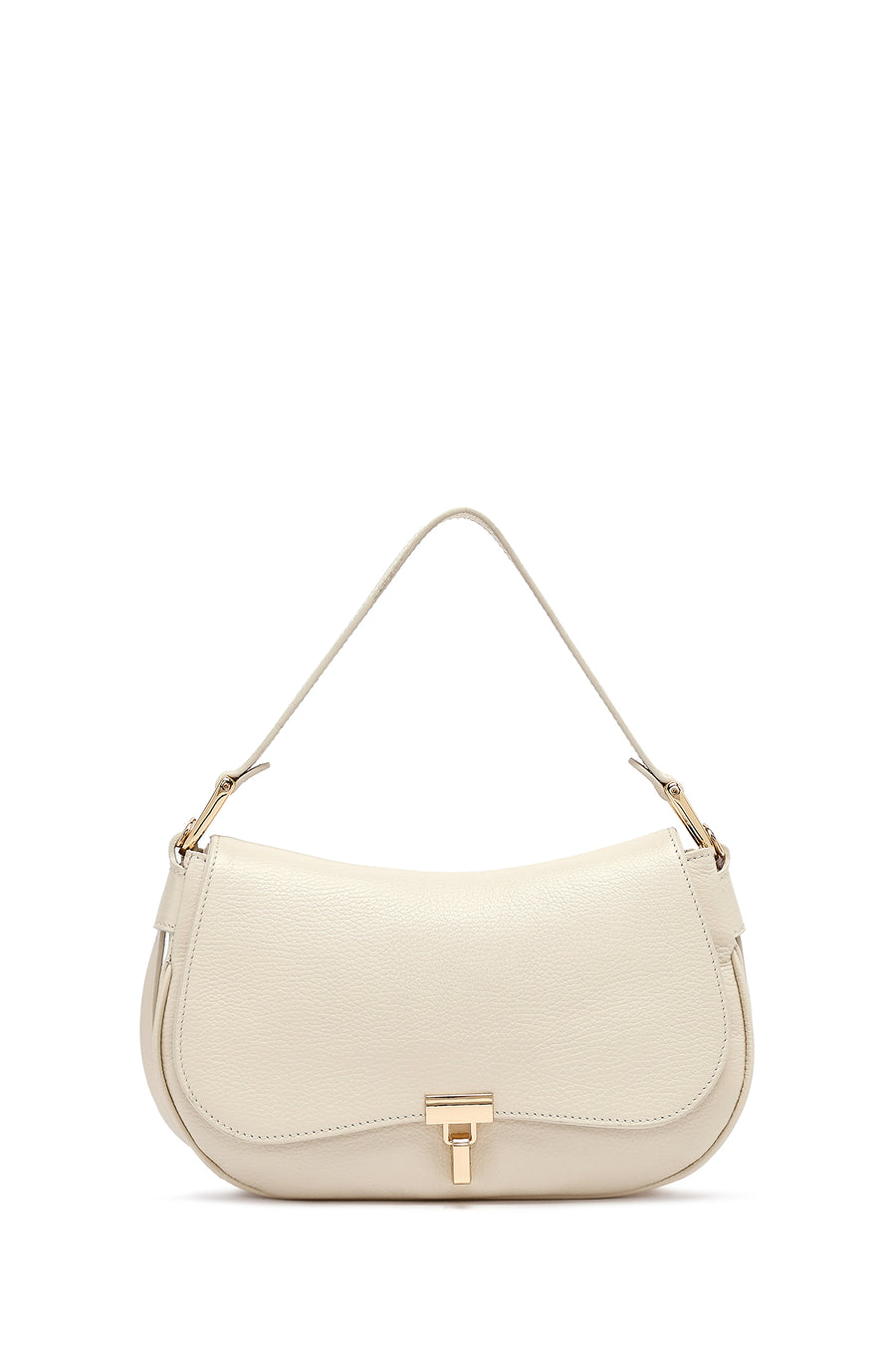 Woman Cream Long Strap Leather Shoulder bag