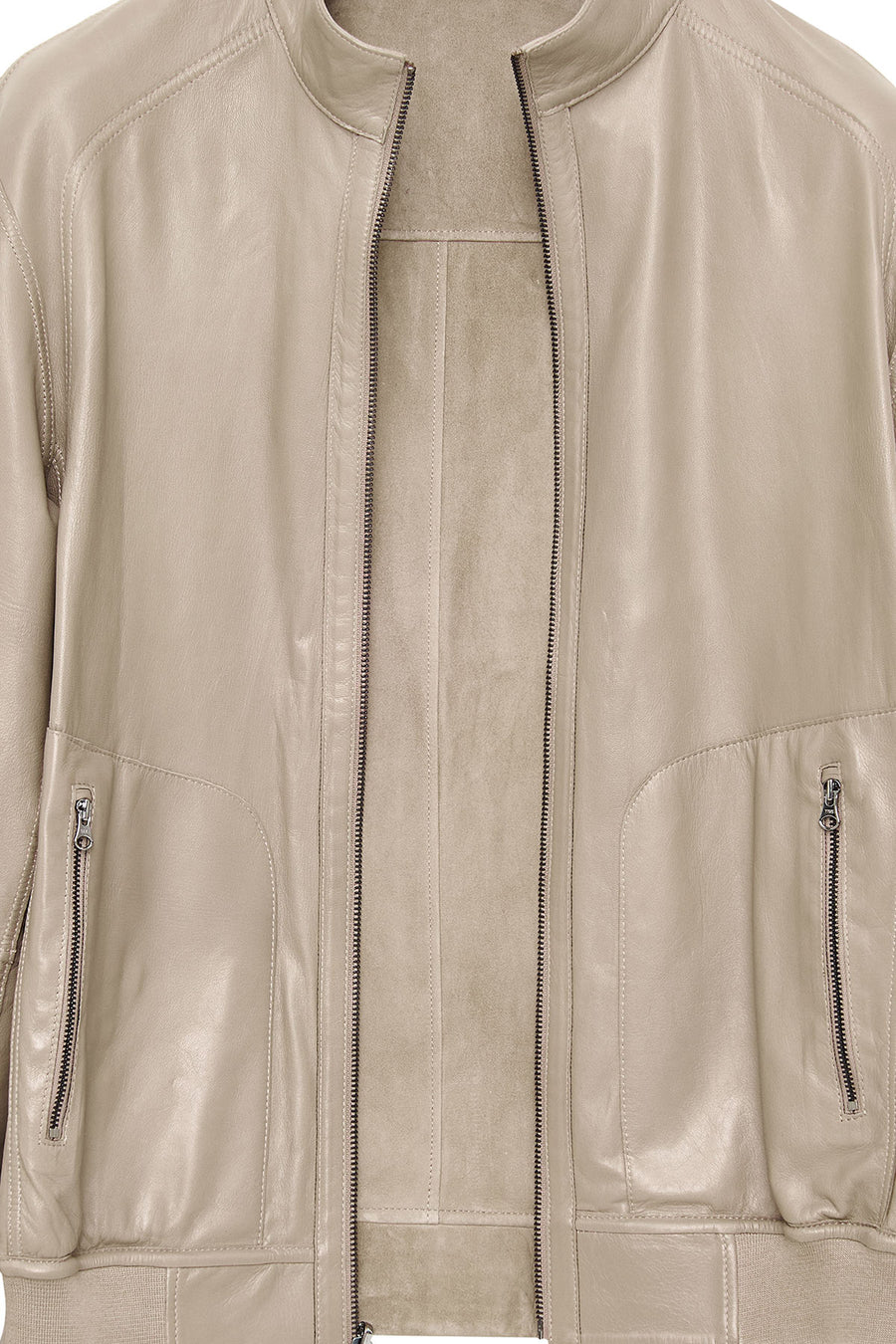 Suarez Men's Beige Mandarin Collar Suede Leather Jacket