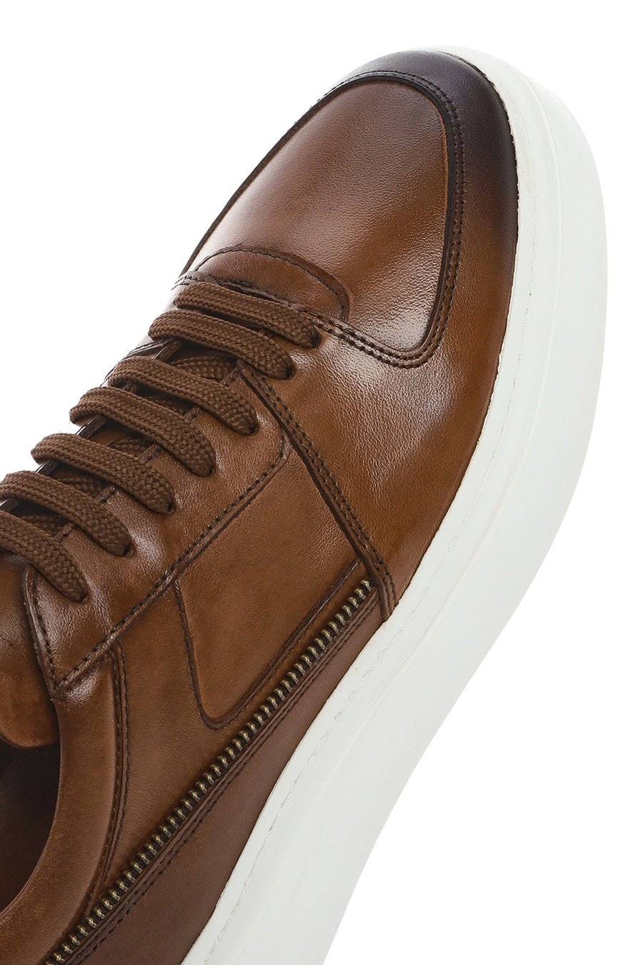 Erkek Taba Bağcıklı Kalın Tabanlı Deri Sneaker