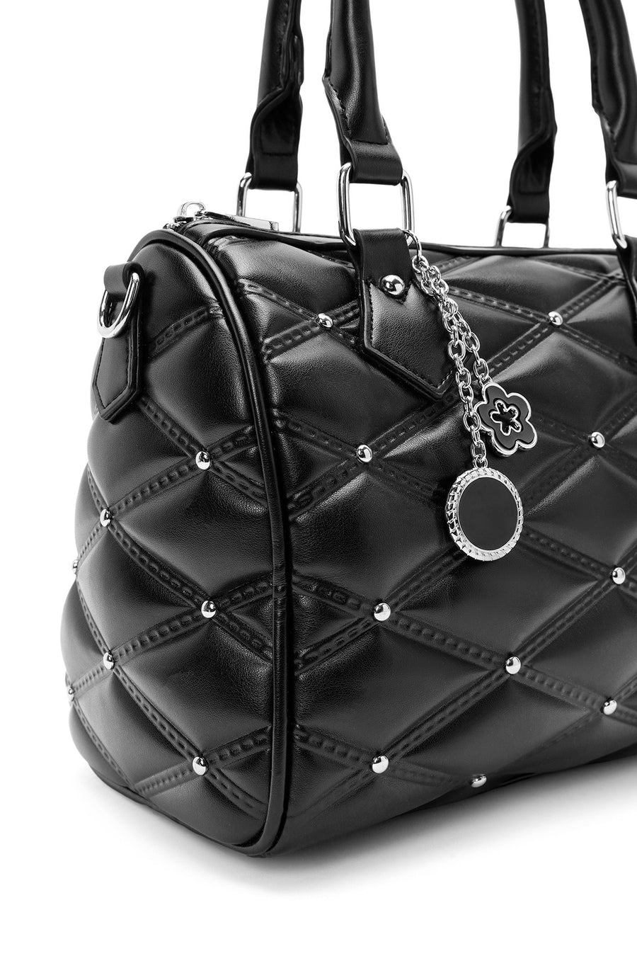 Women's Black Long Strap Accessory Quilted Patterned Handbag
