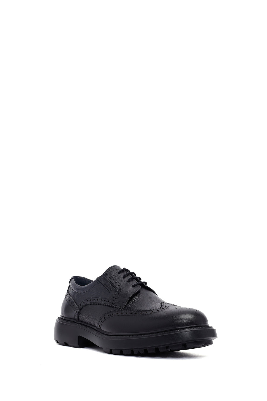 Men's Black Lace-Up Thick-Soled Leather Casual Shoe