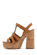 Women's Tan Leather Platform Heeled Sandals | Derimod