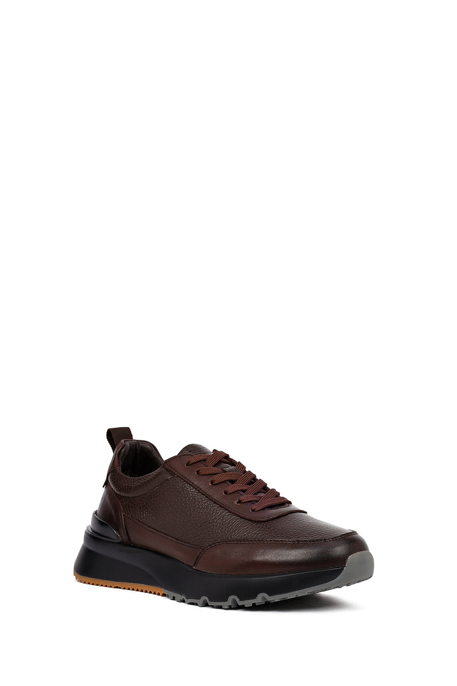 Men's Brown Lace-Up Thick-Soled Leather Sneaker