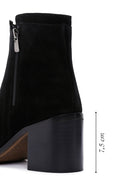 Women's Black Zippered Thick Heel Suede Leather Boots | Derimod