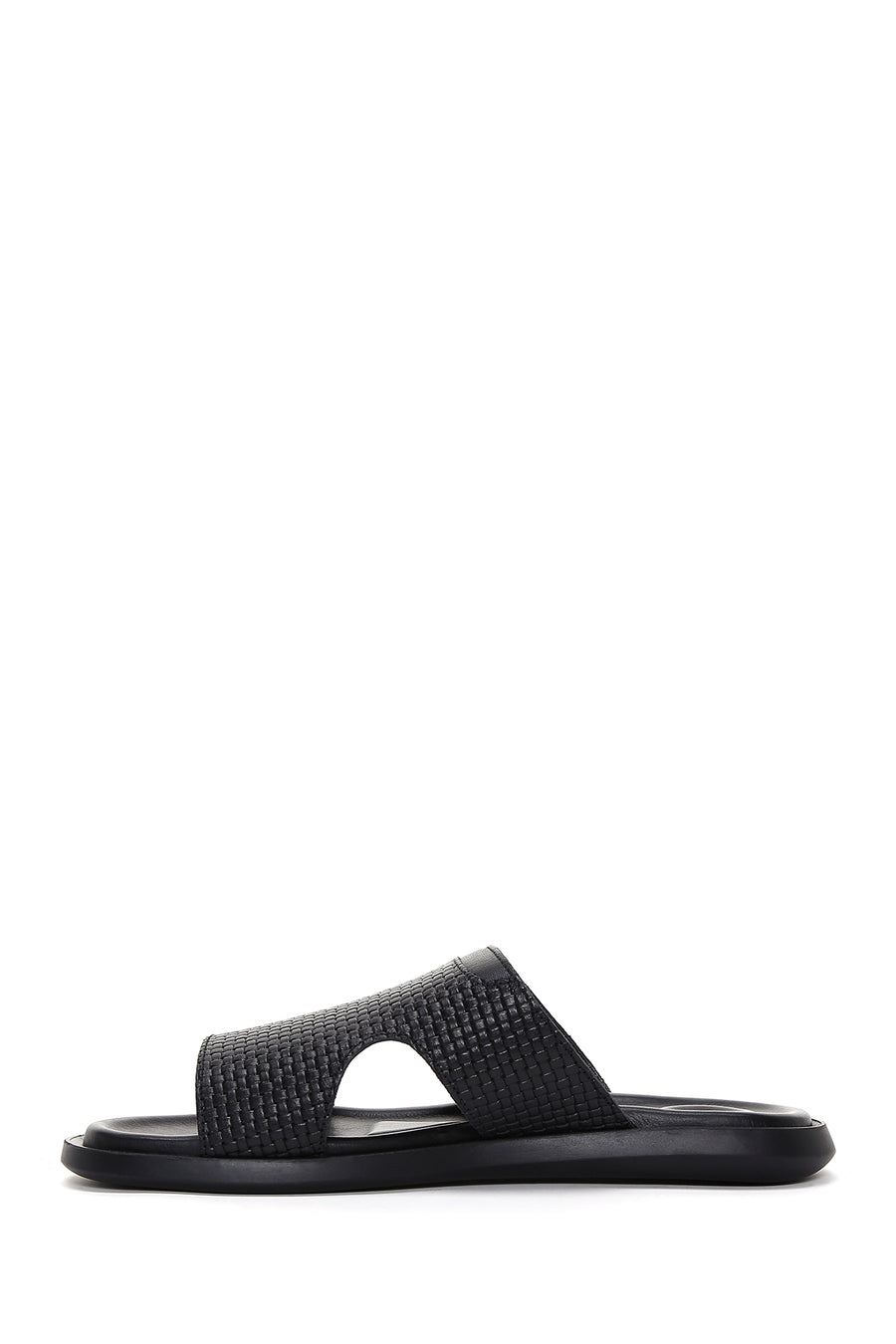 Men's Black Knitted Leather Slippers