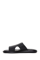 Men's Black Knitted Leather Slippers | Derimod