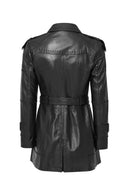 Annamaria Women's Black Belt Detailed Regular Leather Trench Coat | Derimod