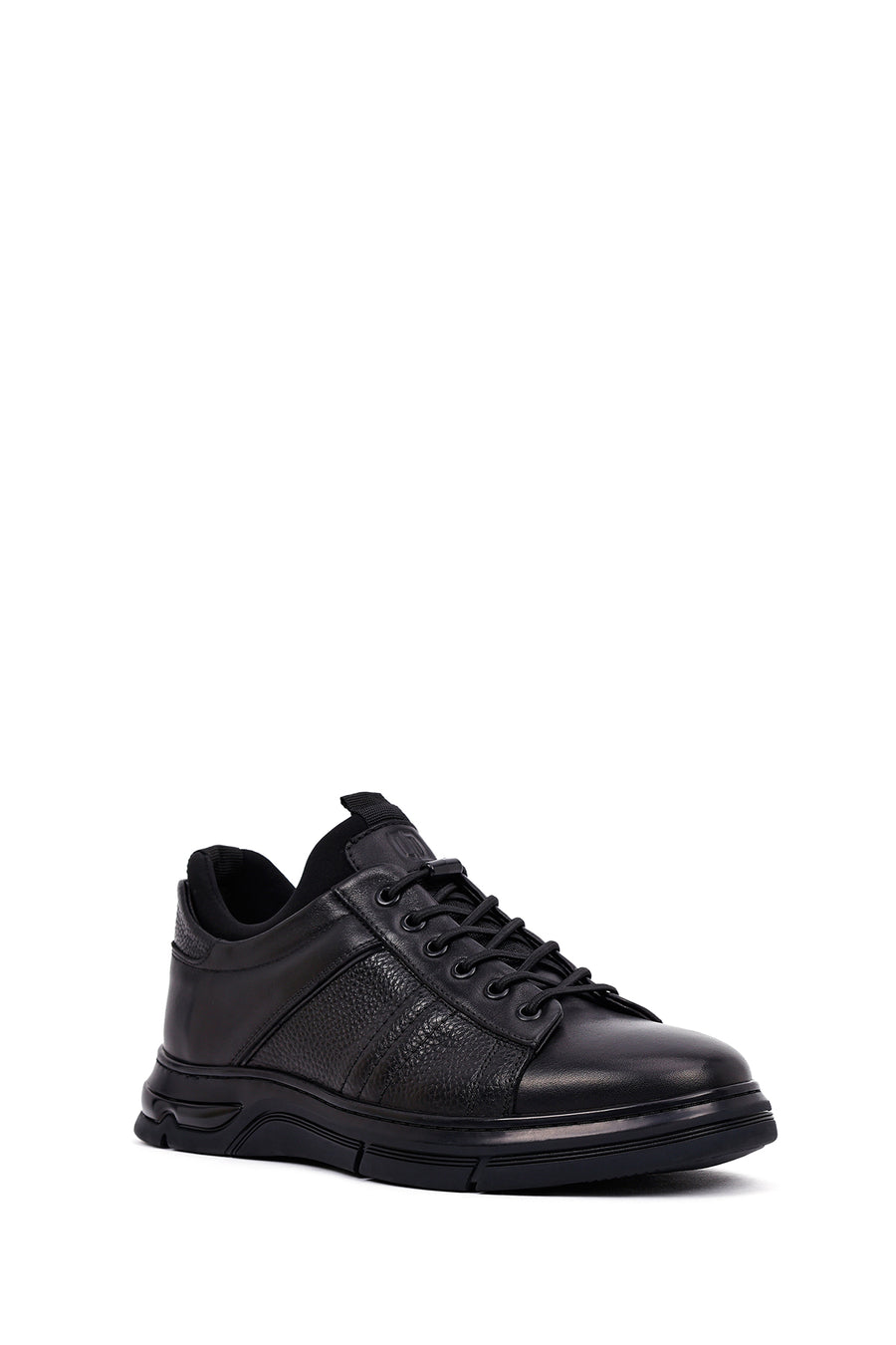 Erkek Siyah Bağcıklı Deri Casual Sneaker