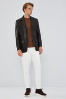 Kane Men's Brown Vintage Blazer Safari Leather Jacket | Derimod