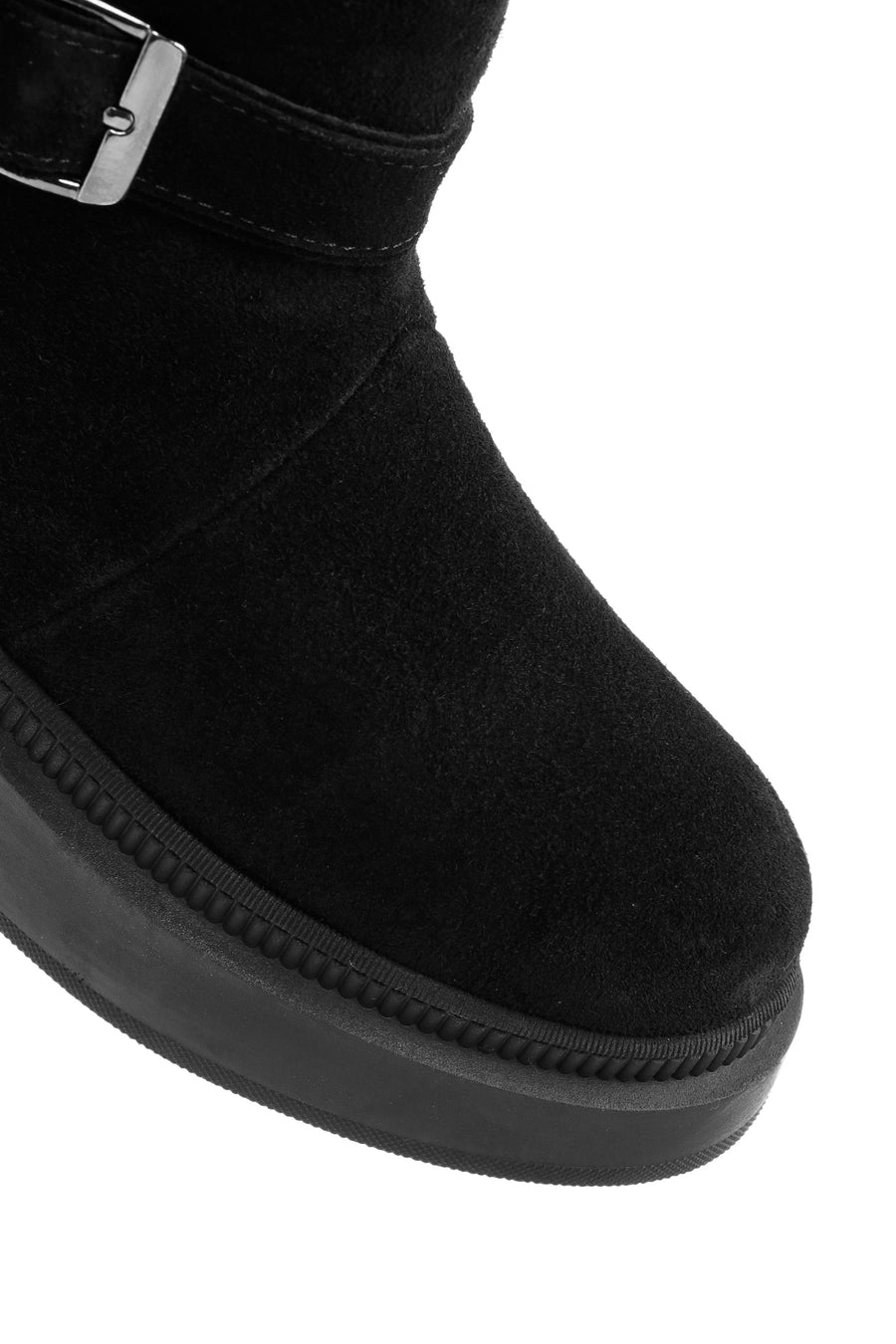 Women's Black Thick-Soled Suede Leather Boots