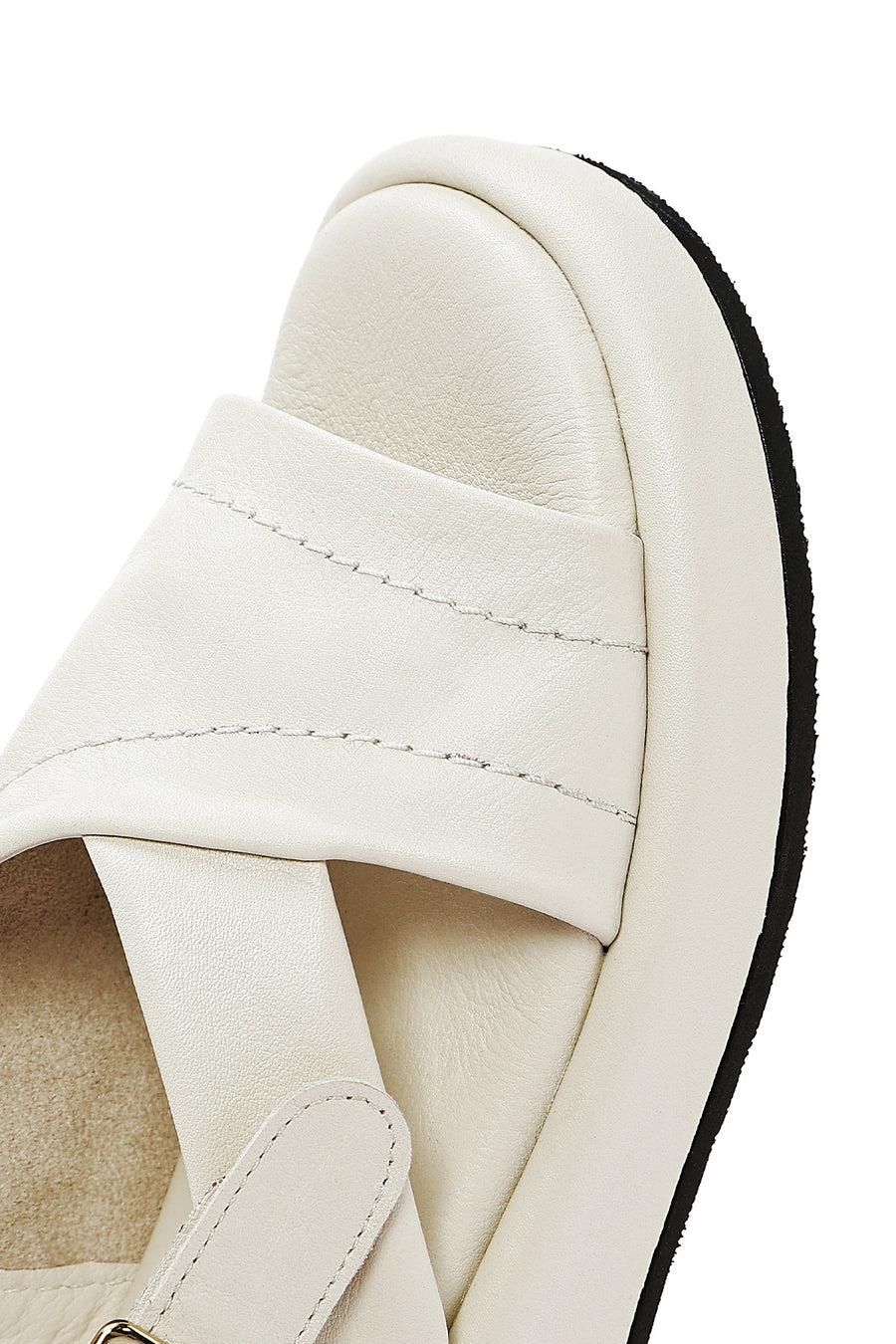 Women's Beige Ankle Buckle Thick Soled Leather Sandals