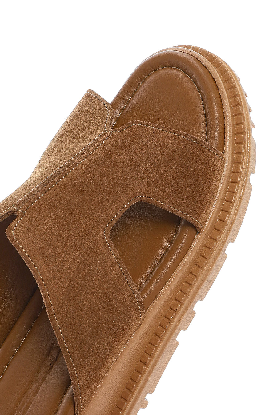 Women's Brown Thick Soled Suede Leather Slippers