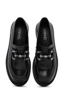 Women's Black Buckled Leather Masculine Loafer | Derimod