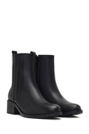 Woman Black Zip Closure Leather Boots | Derimod