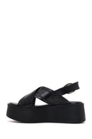 Women's Black Ankle Buckle Platform Wedge Leather Sandals | Derimod
