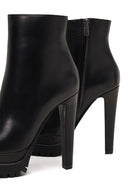 Woman Black Zip Closure Platform High Thick-Heeled Leather Boots | Derimod