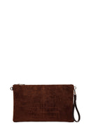 Woman Brown Chain Strap Printed Suede Clutch Bag | Derimod