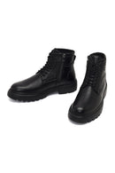 Male Black Zip Closure Leather Combat Boots | Derimod