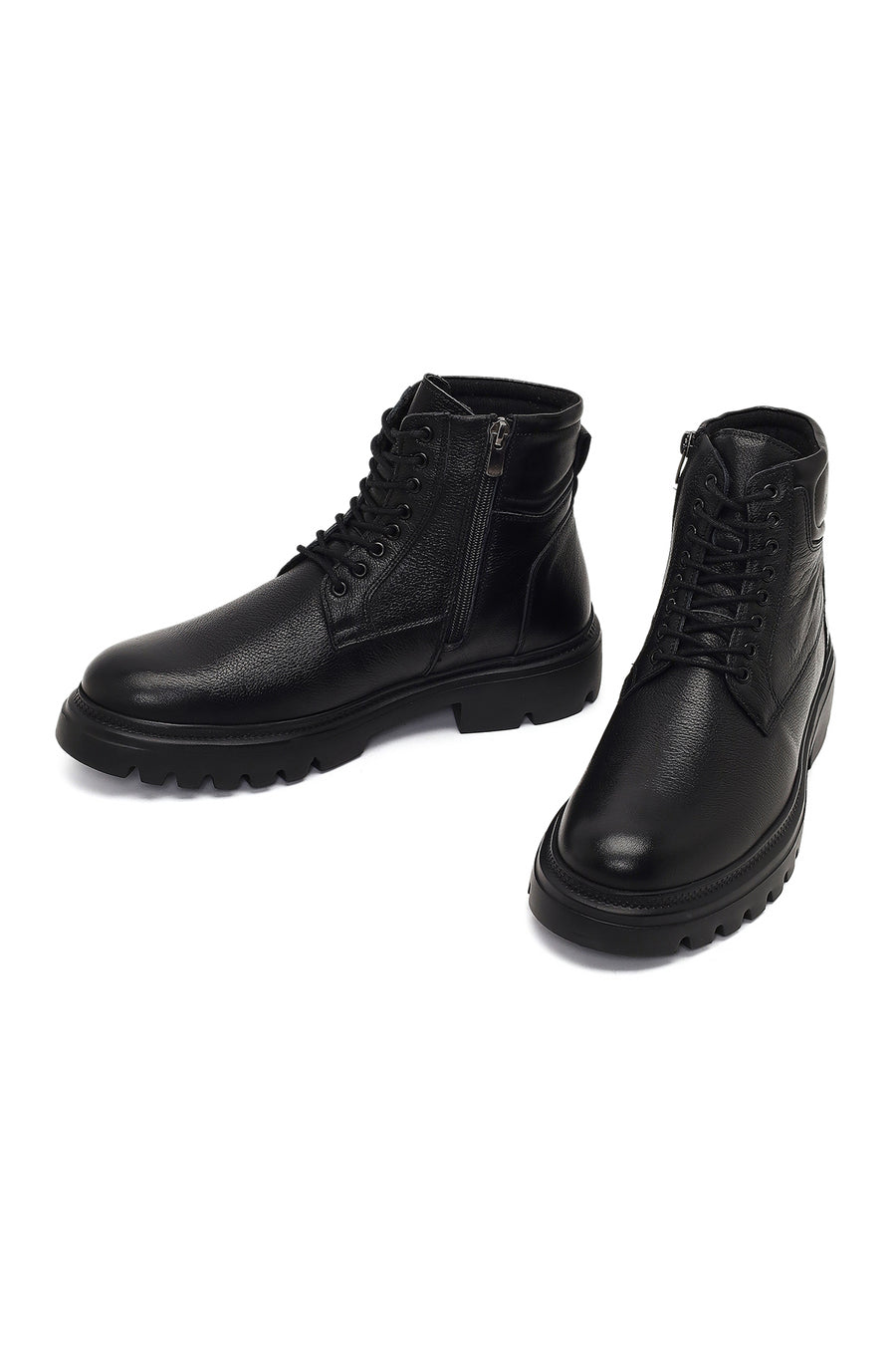 Male Black Zip Closure Leather Combat Boots