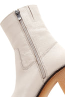 Women's Cream Zipper Detailed Low Heel Leather Boots | Derimod