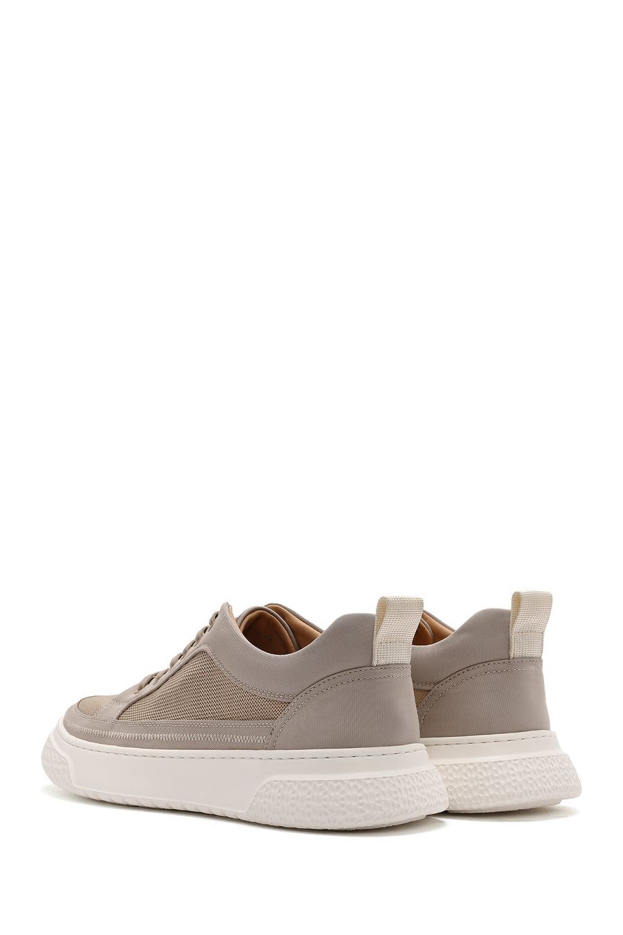 Men's Beige Lace-Up Thick-Sole Sneakers