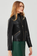 Emily Women's Black Short Leather Jacket | Derimod