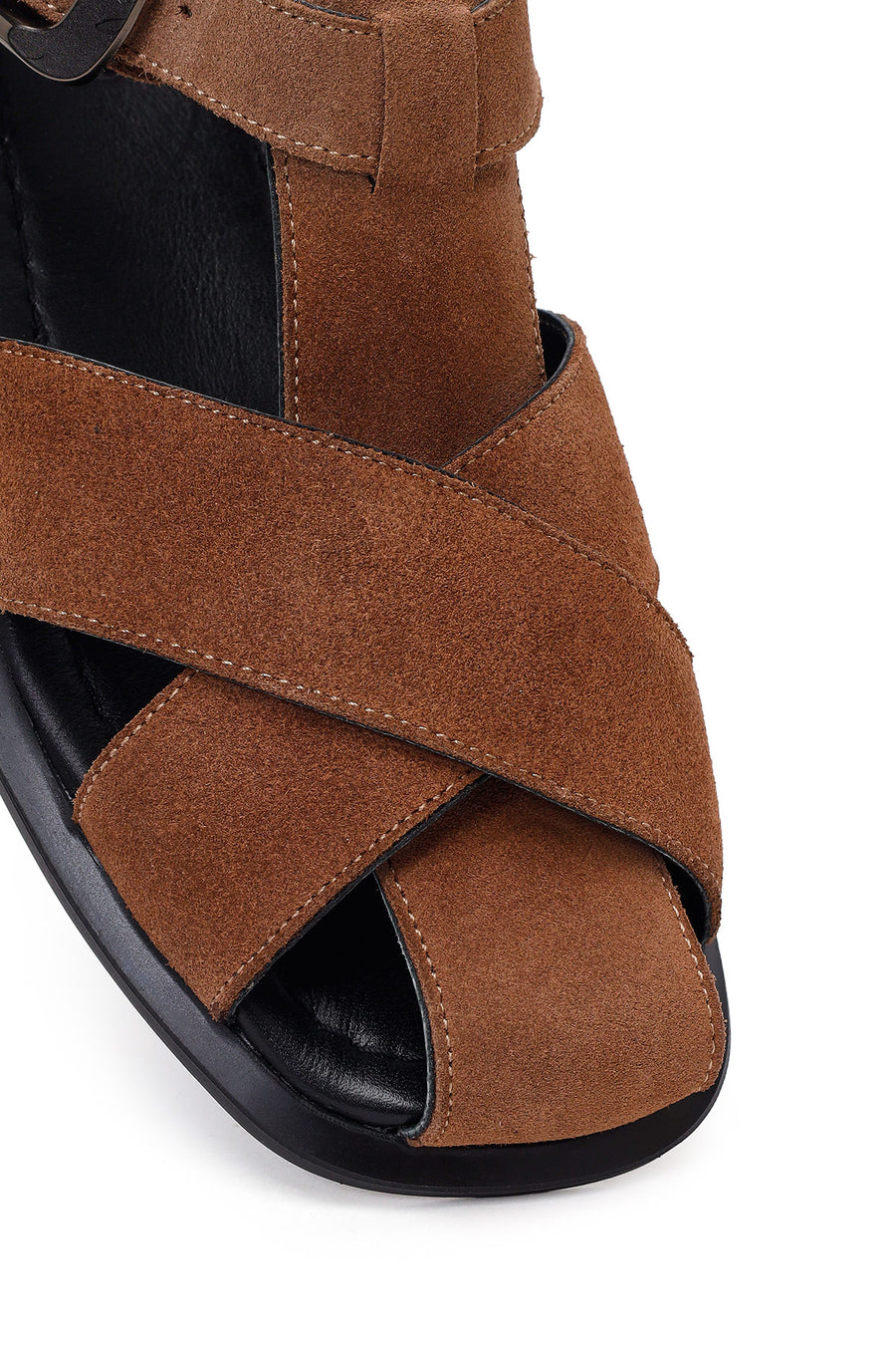 Woman Mink Ankle-Strap Buckled Suede Leather Sandals