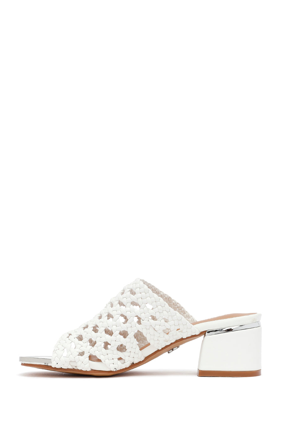 Women's White Knitted Short Thick Heeled Slippers
