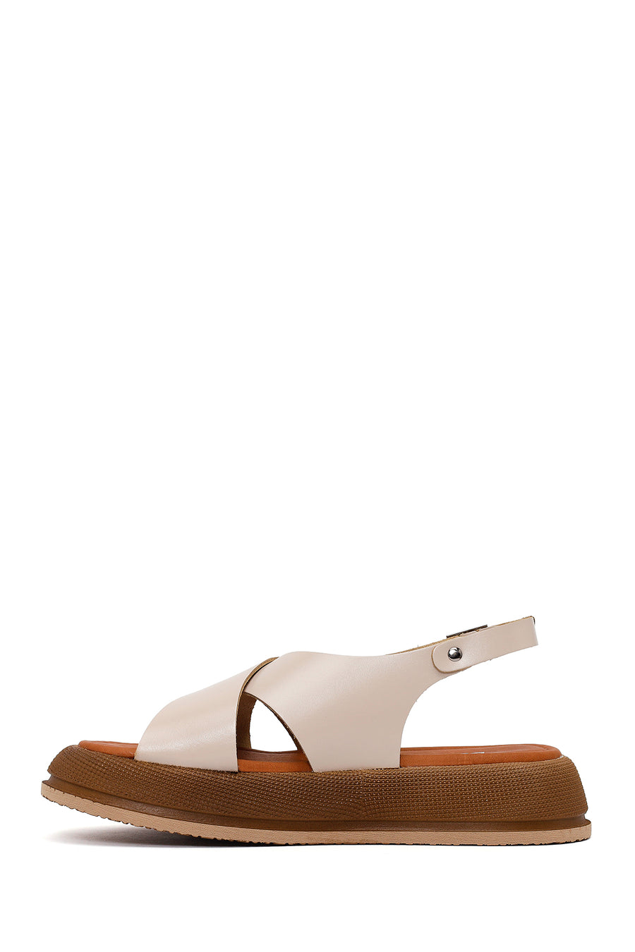 Woman Beige Buckled Thick-Soled Leather Sandal