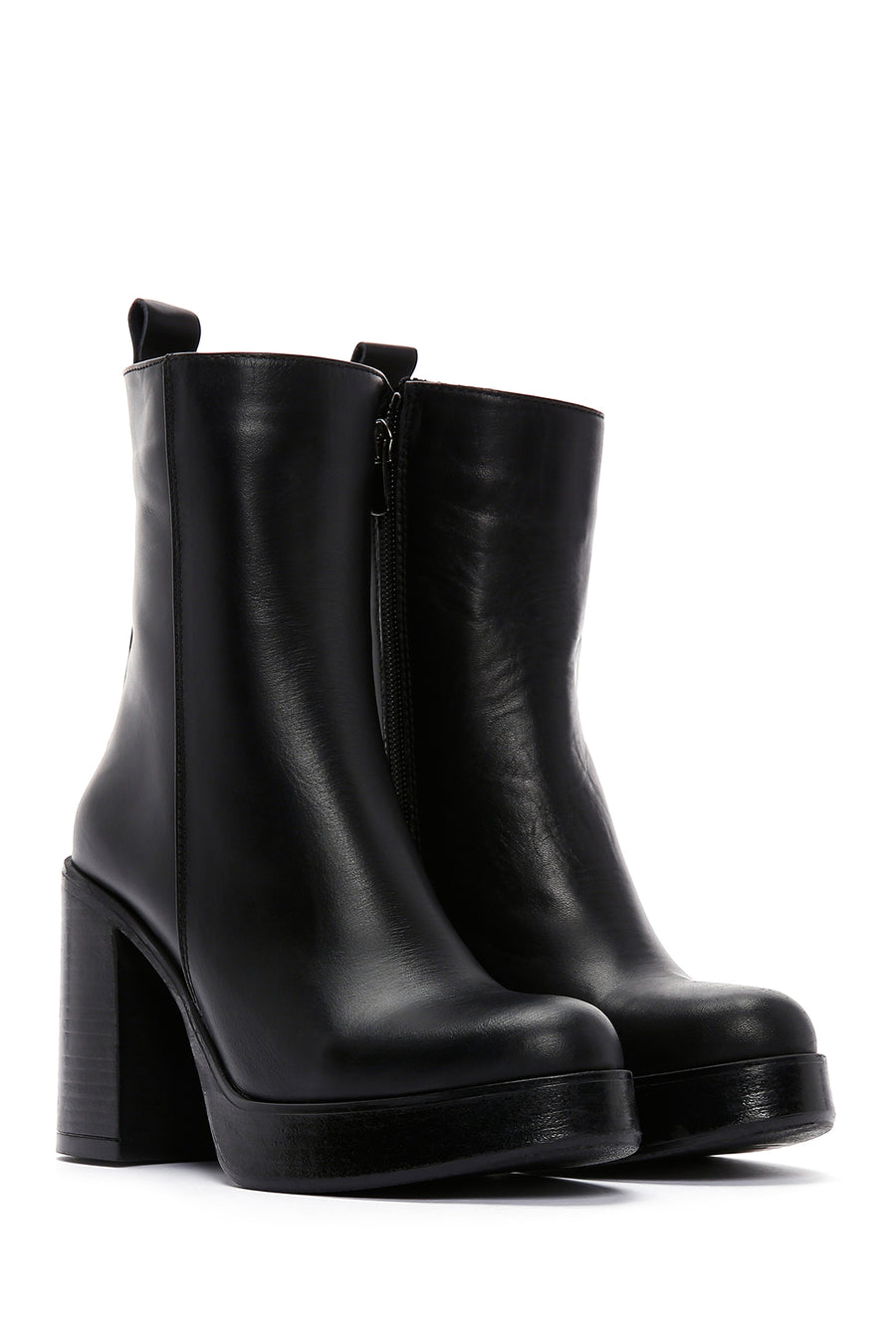 Women's Black Leather Platform High Heel Boots