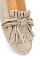 Woman Beige Tasselled Suede Leather Loafers | Derimod
