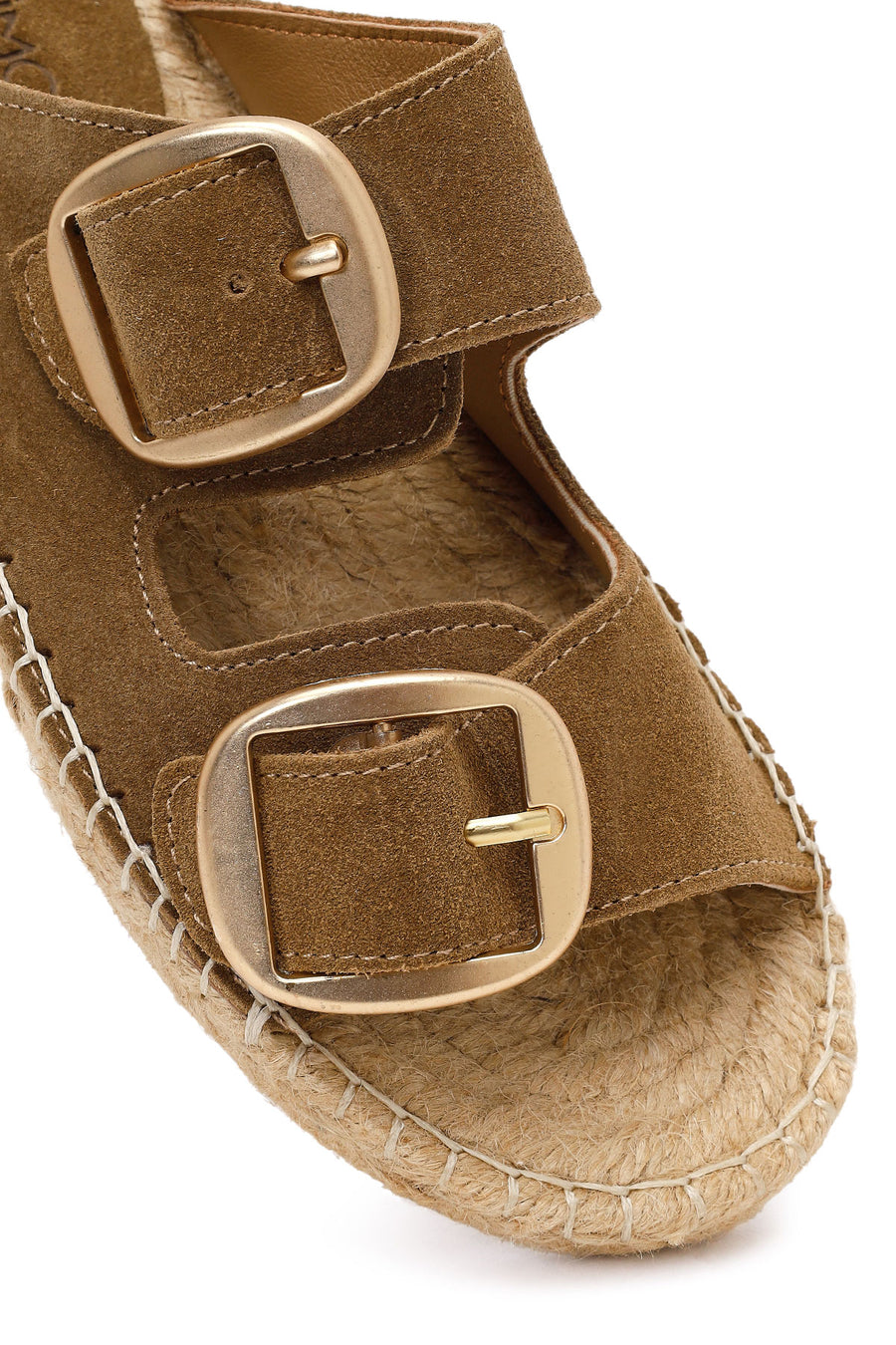 Women's Brown Buckled Suede Leather Espadrille Slippers