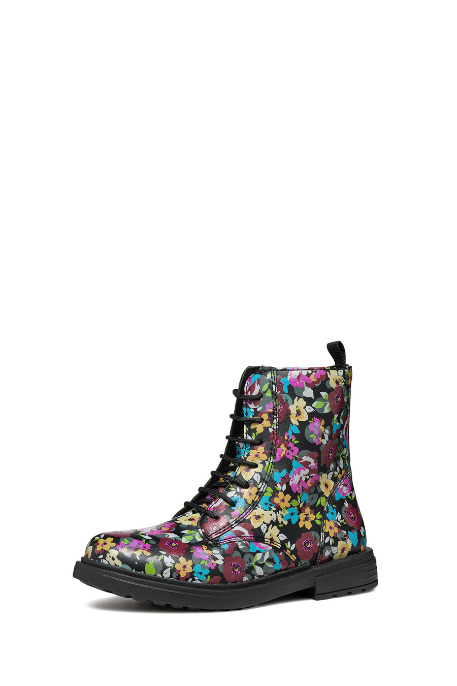 Geox Girls Black Eclair Laced Patterned Combat Boots