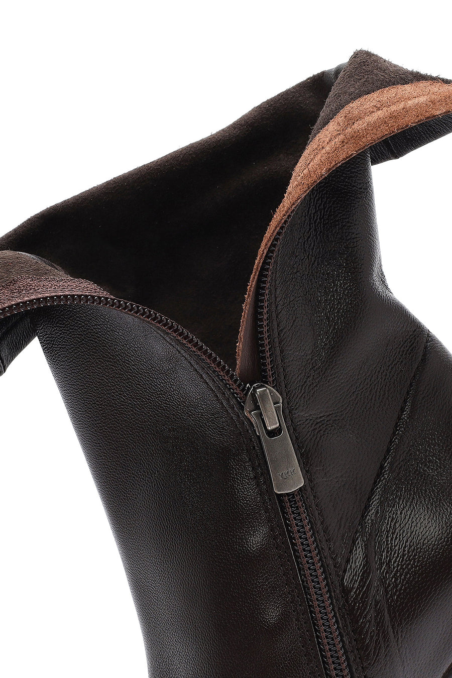 Women's Brown Zippered Thin Heel Leather Boots