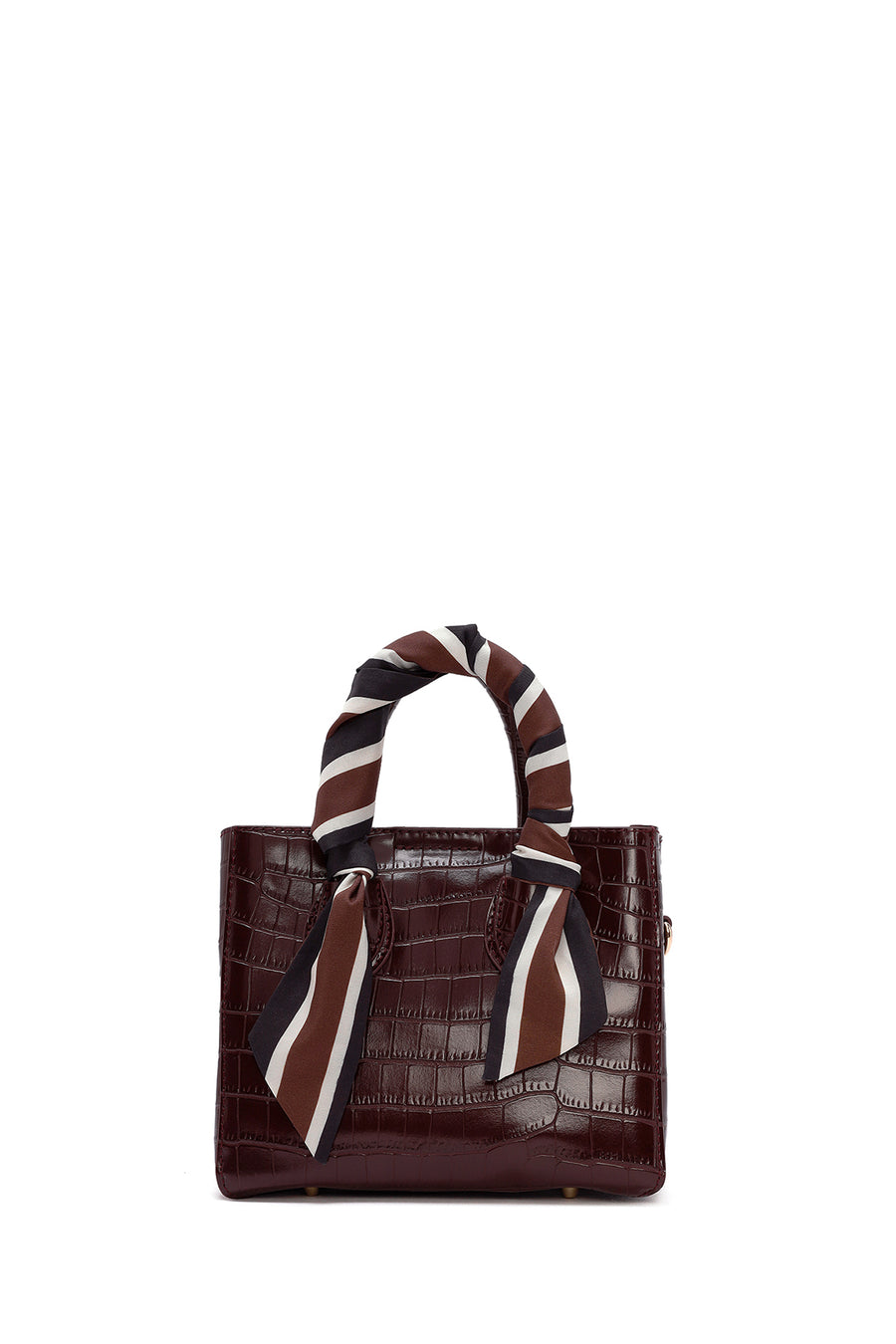 Women's Burgundy Accessory Detailed Long Strap Crocodile Patterned Handbag