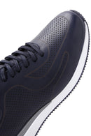 Men's Navy Blue Leather Printed Sneaker | Derimod