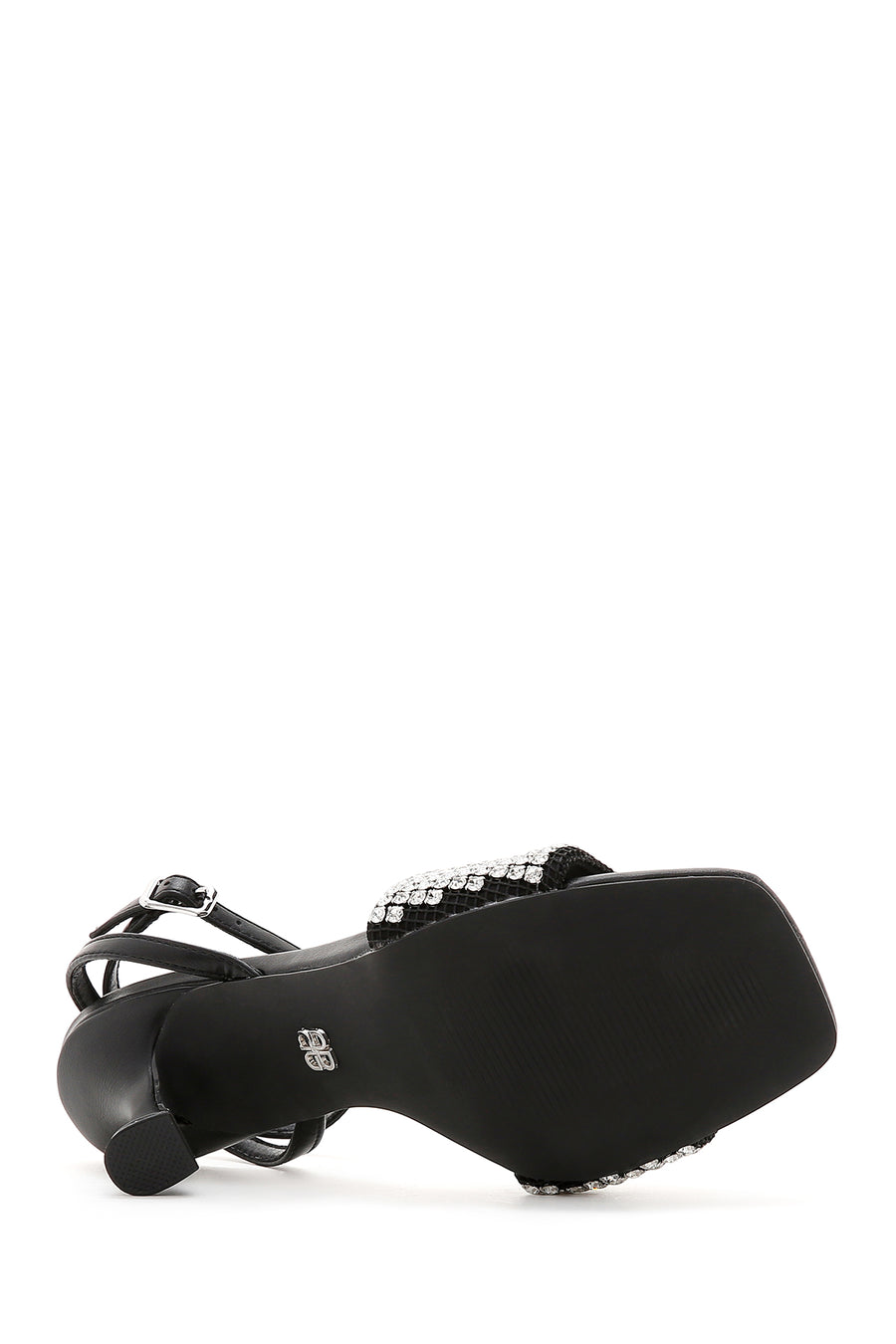 Women's Black Stone Heeled Sandals