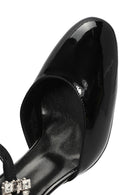 Women's Black Ankle Strap Stoned Thick Heel Leather Shoes | Derimod