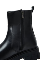 Women's Black Zippered Thick-Sole Leather Boots | Derimod