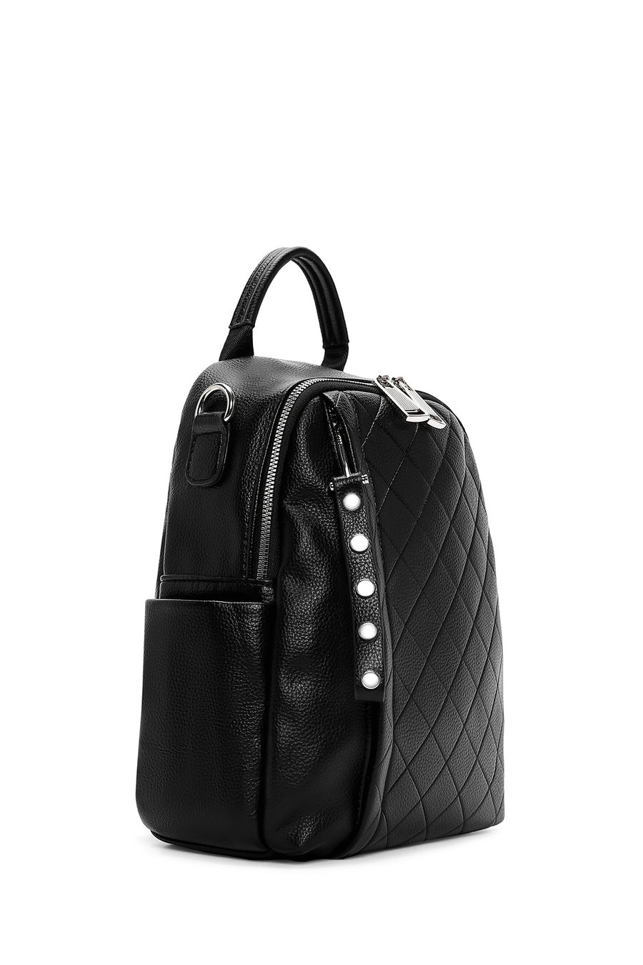 Women's Black Strap Quilted Backpack