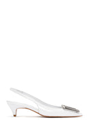 Women's White Open Back Low Heel Leather Stiletto | Derimod