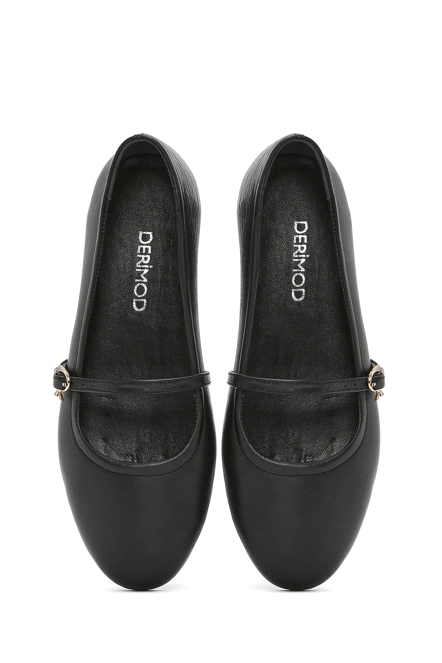 Women's Black Banded Leather Ballerinas