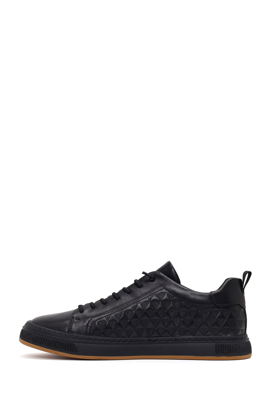 Erkek Siyah Bağcıklı Baskılı Deri Sneaker