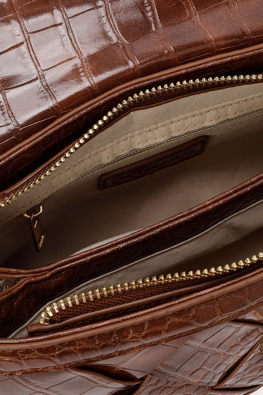 Women's Brown Long Strap Crocodile Patterned Handbag
