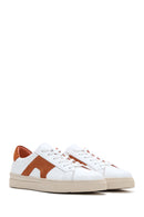 Men's White Orange Suede Detailed Leather Sneaker | Derimod