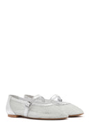 Women's Silver Buckle Leather Ballerinas | Derimod