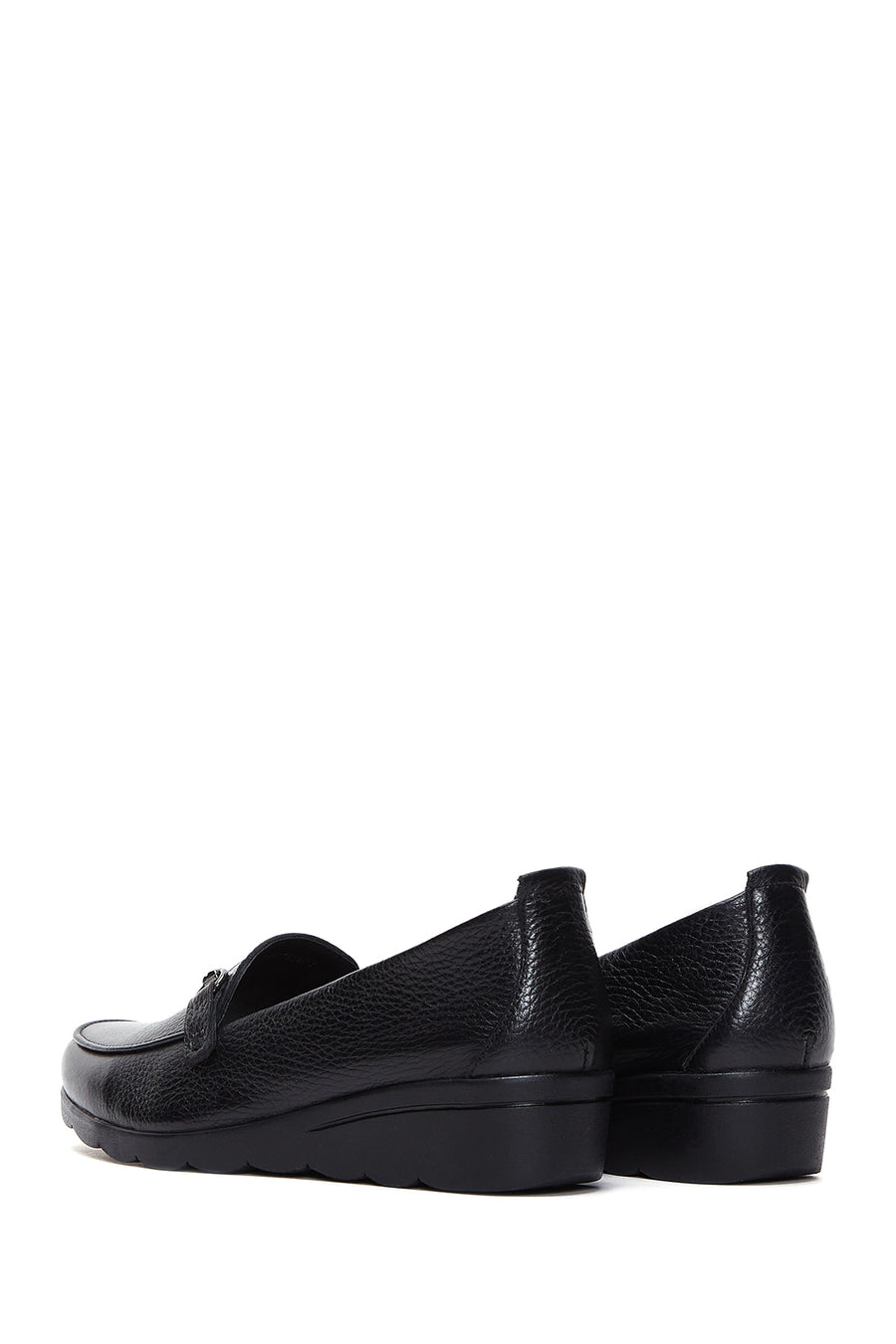 Kadın Siyah Deri Dolgu Topuklu Loafer