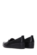 Women's Black Buckle Detailed Wedge Heel Leather Loafer | Derimod