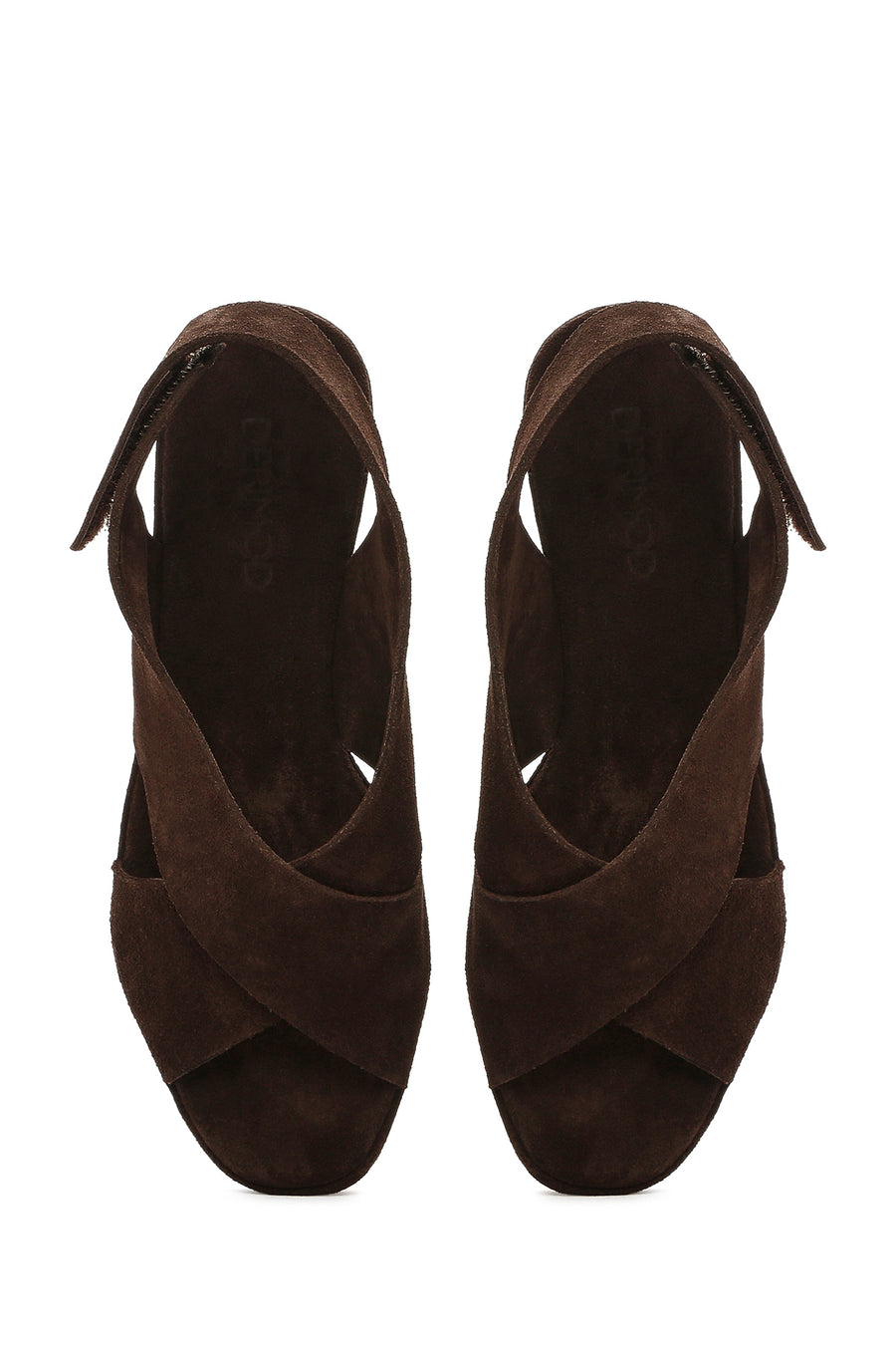 Women's Brown Back Strap Wedge Heel Suede Leather Sandals