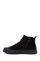 Men's Black Zippered Nubuck High Top Sneakers | Derimod